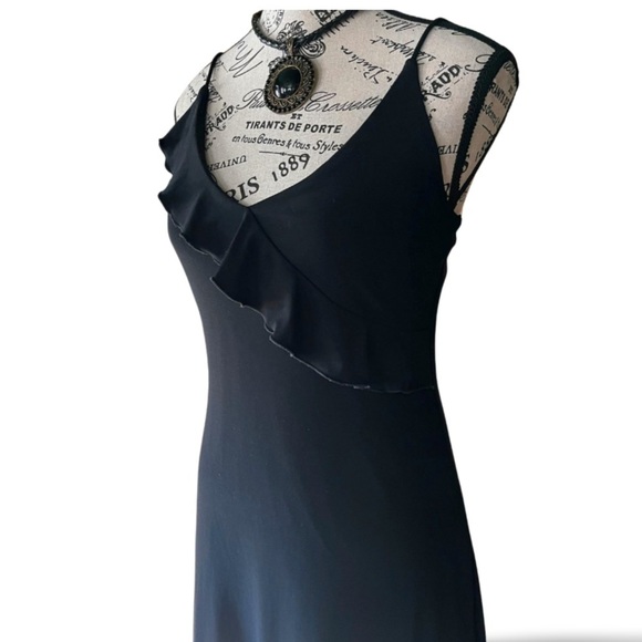 Black Asymmetrical Ruffle Midi Dress S Y2K 90s sleek minimalist - Picture 3 of 6